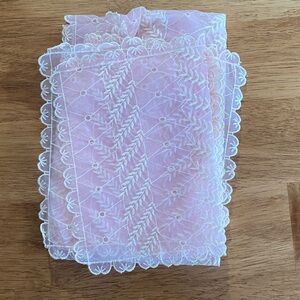 Vintage Set of Pink Lace Fabric with White Embroidery